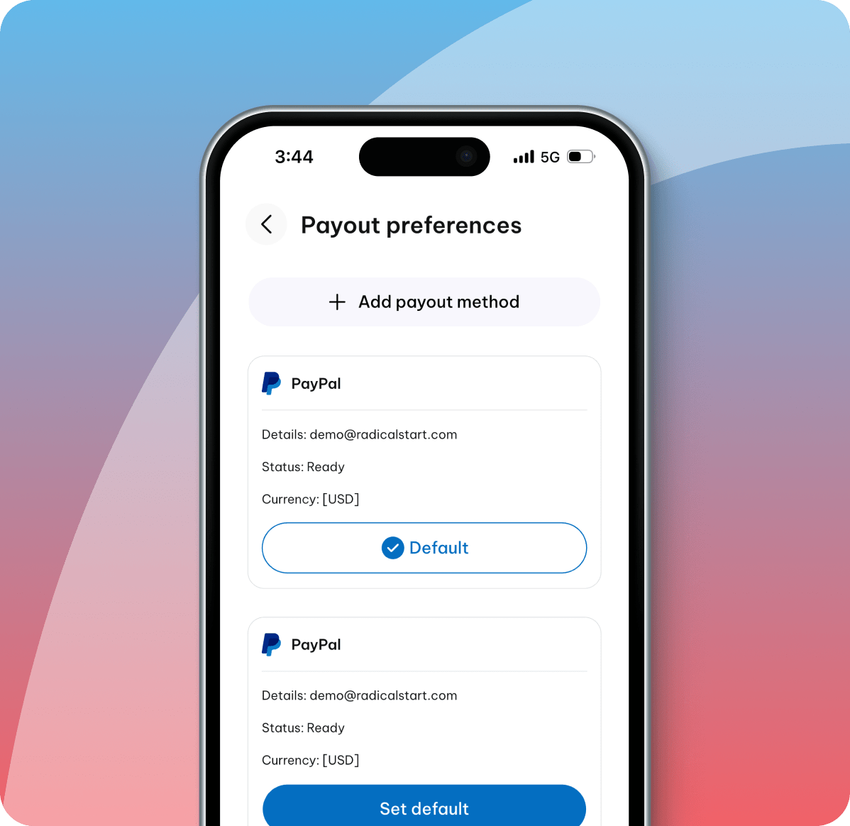 Manage payout options