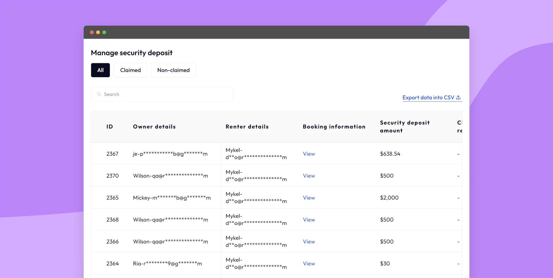 Manage security deposit