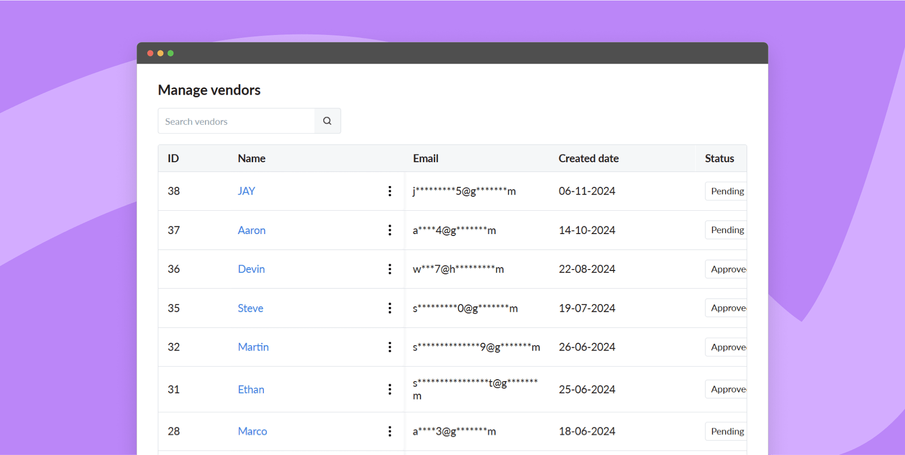 Manage vendors