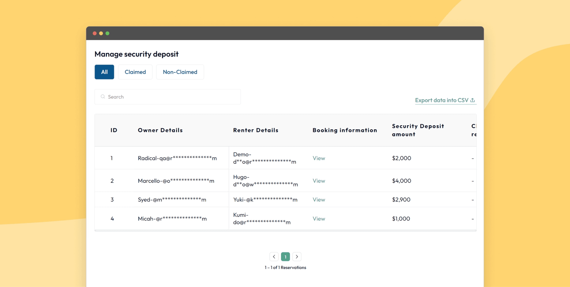 Manage security deposit