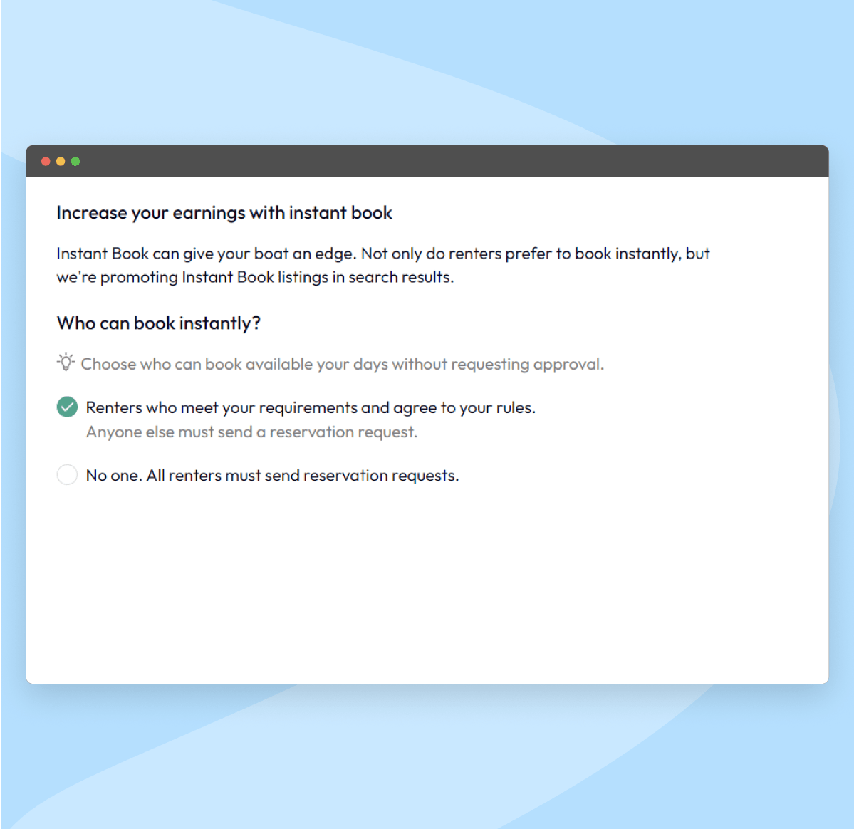 Enable instant booking