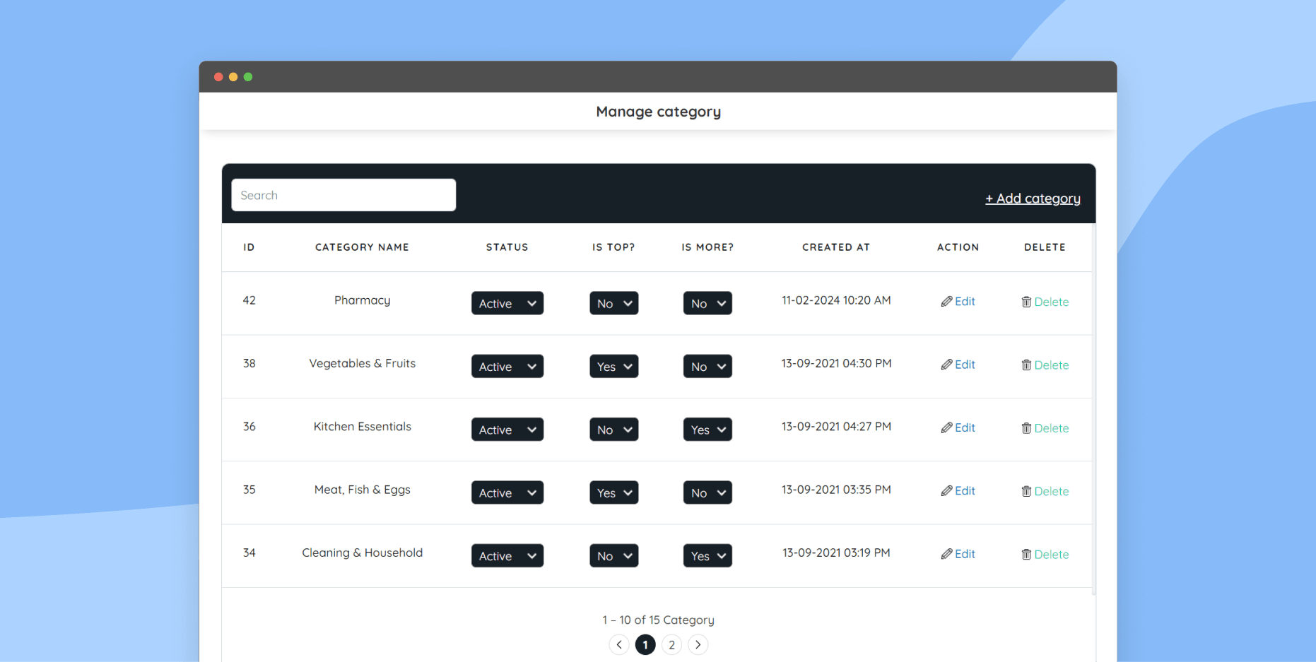 Manage categories