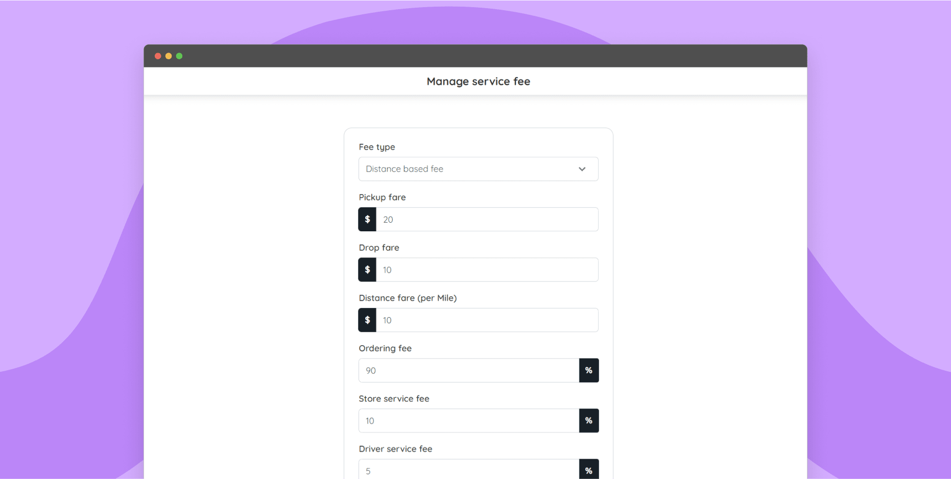 Manage service fee