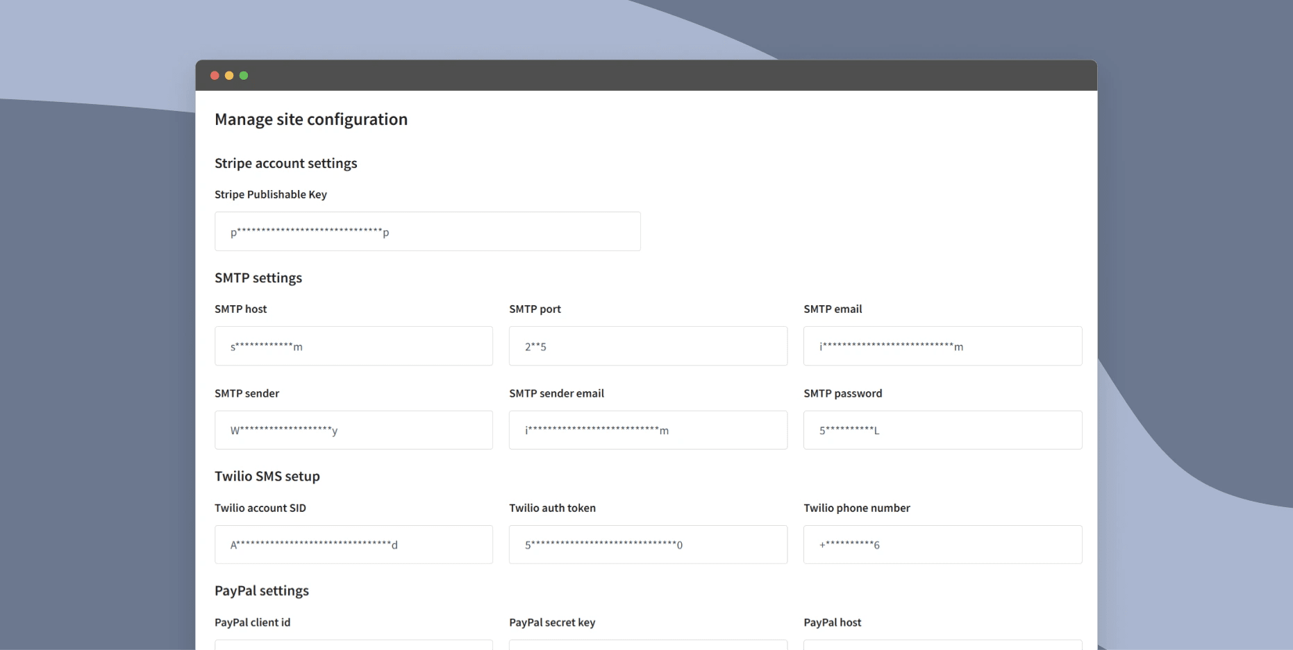 Manage site configuration