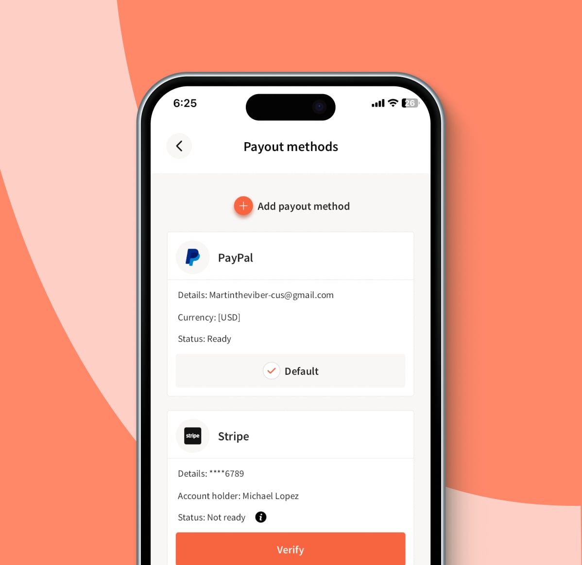 Set up payout account