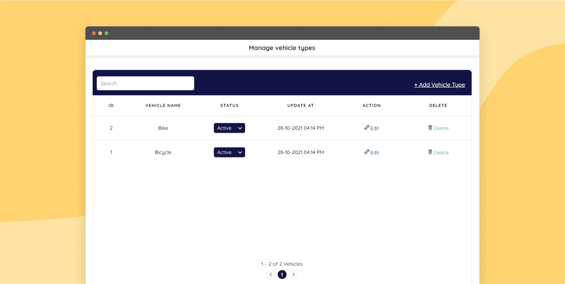 Manage vehicle types