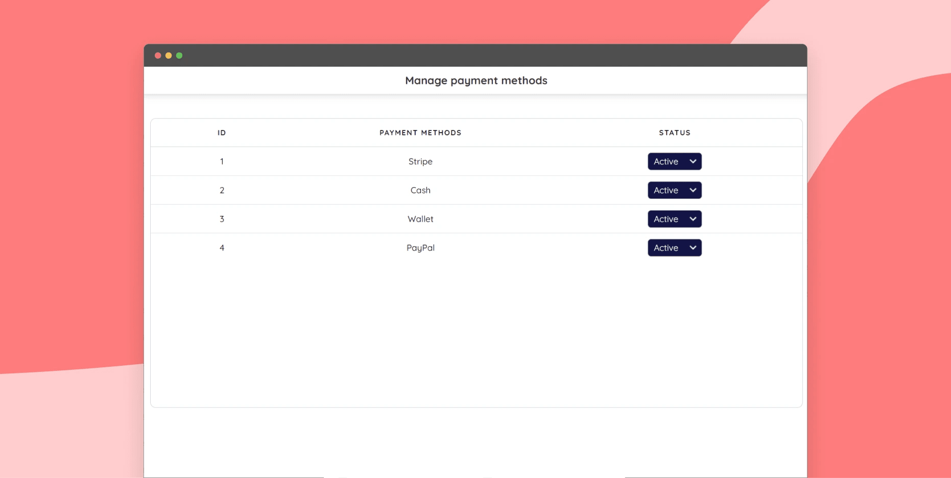 Manage payment methods
