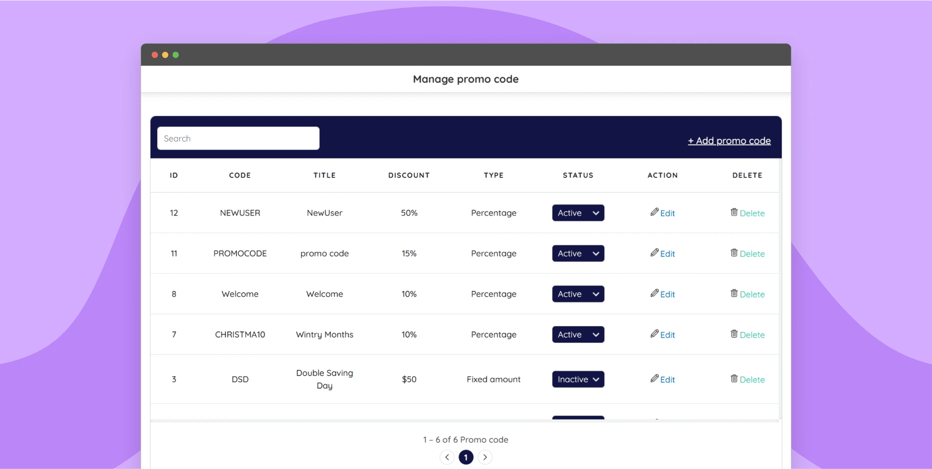Set & manage promo codes