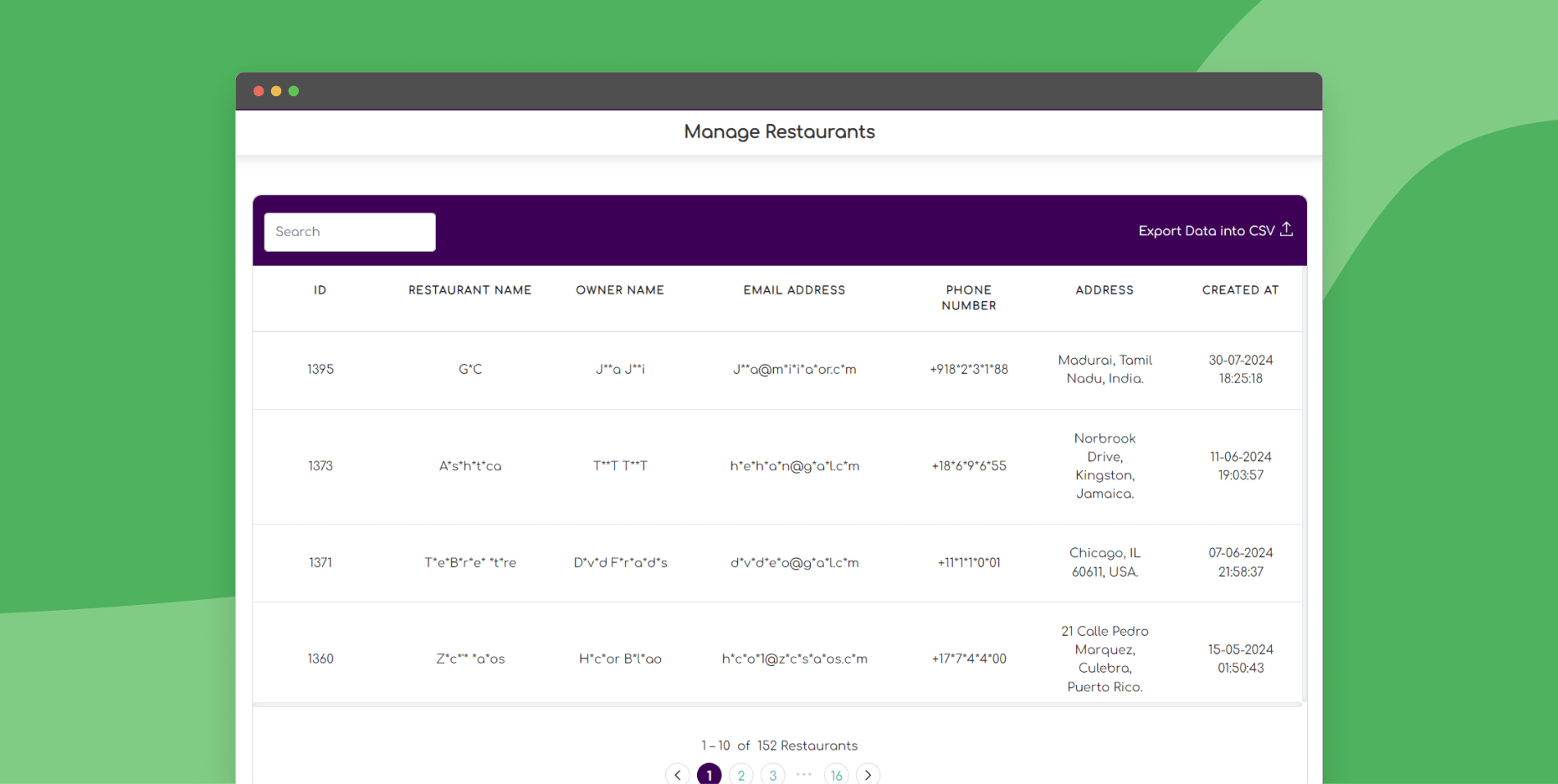 Manage restaurants