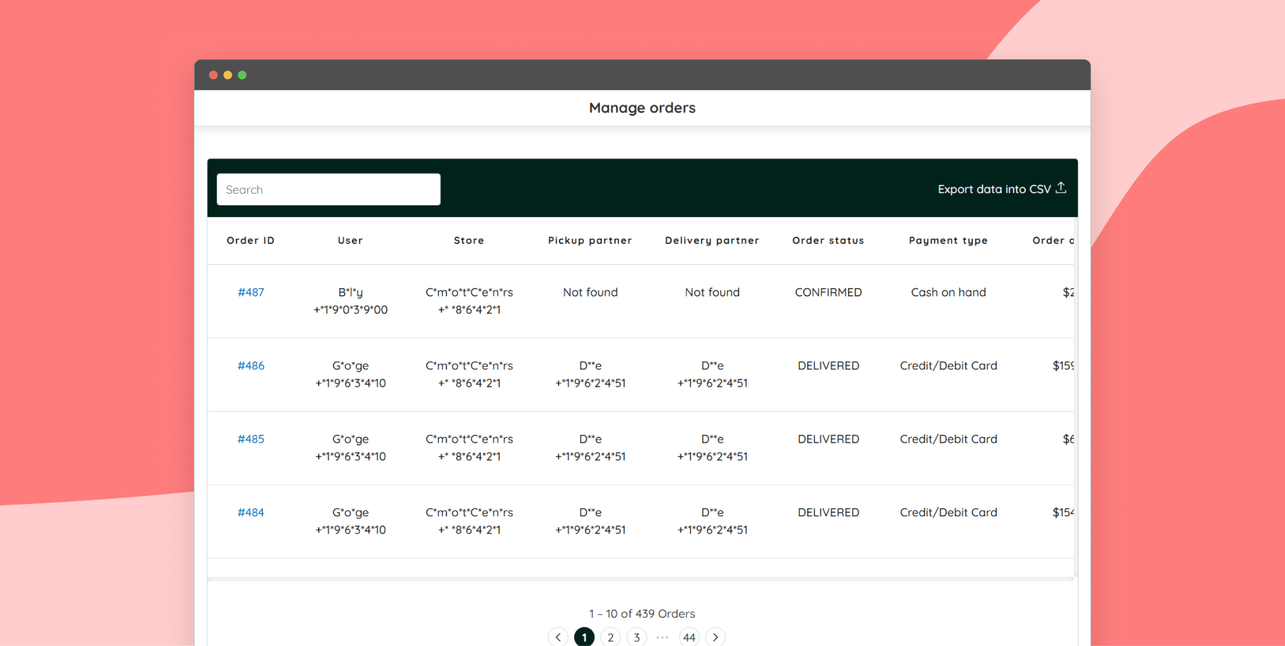 Manage orders