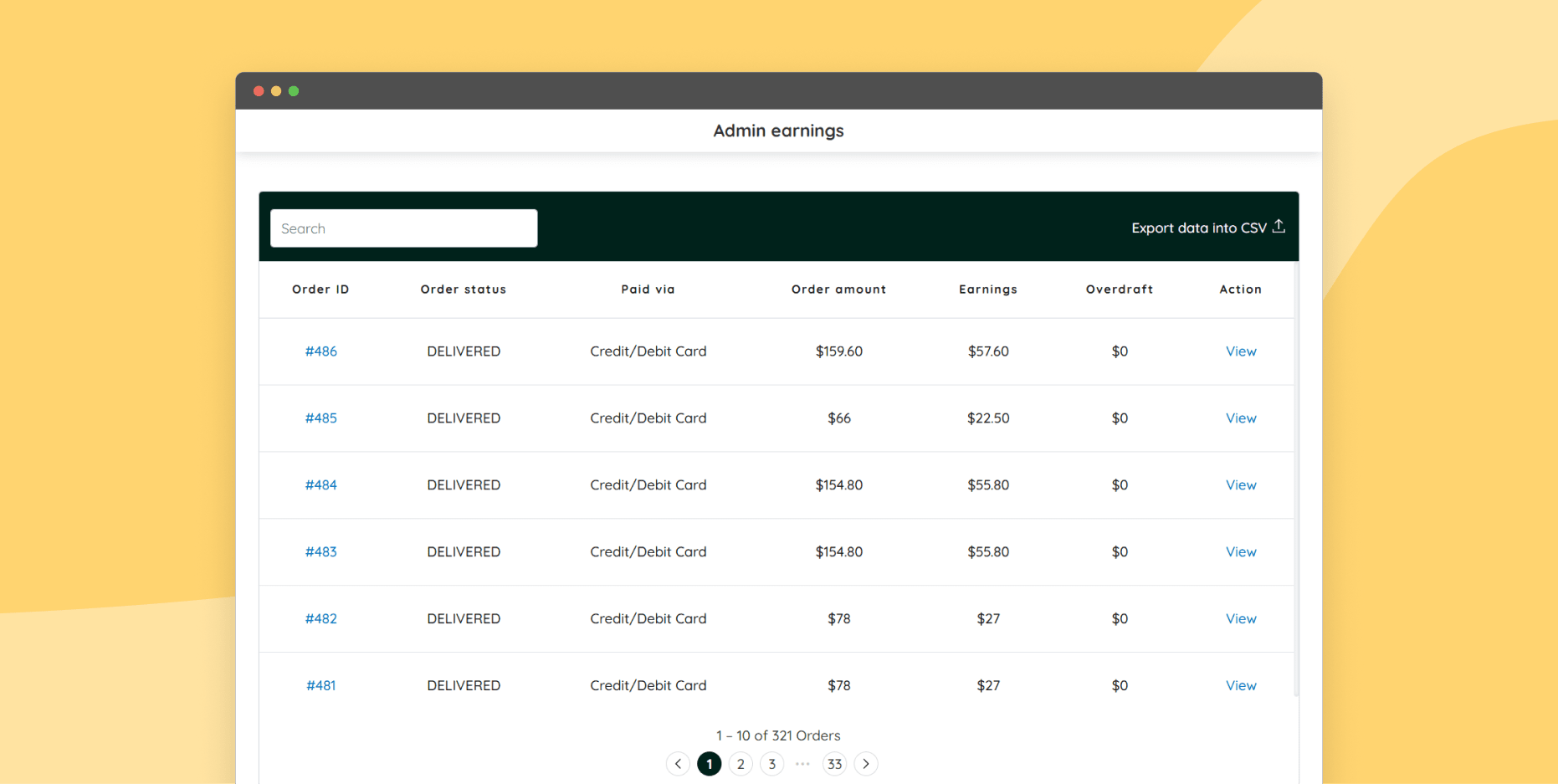 View admin earnings