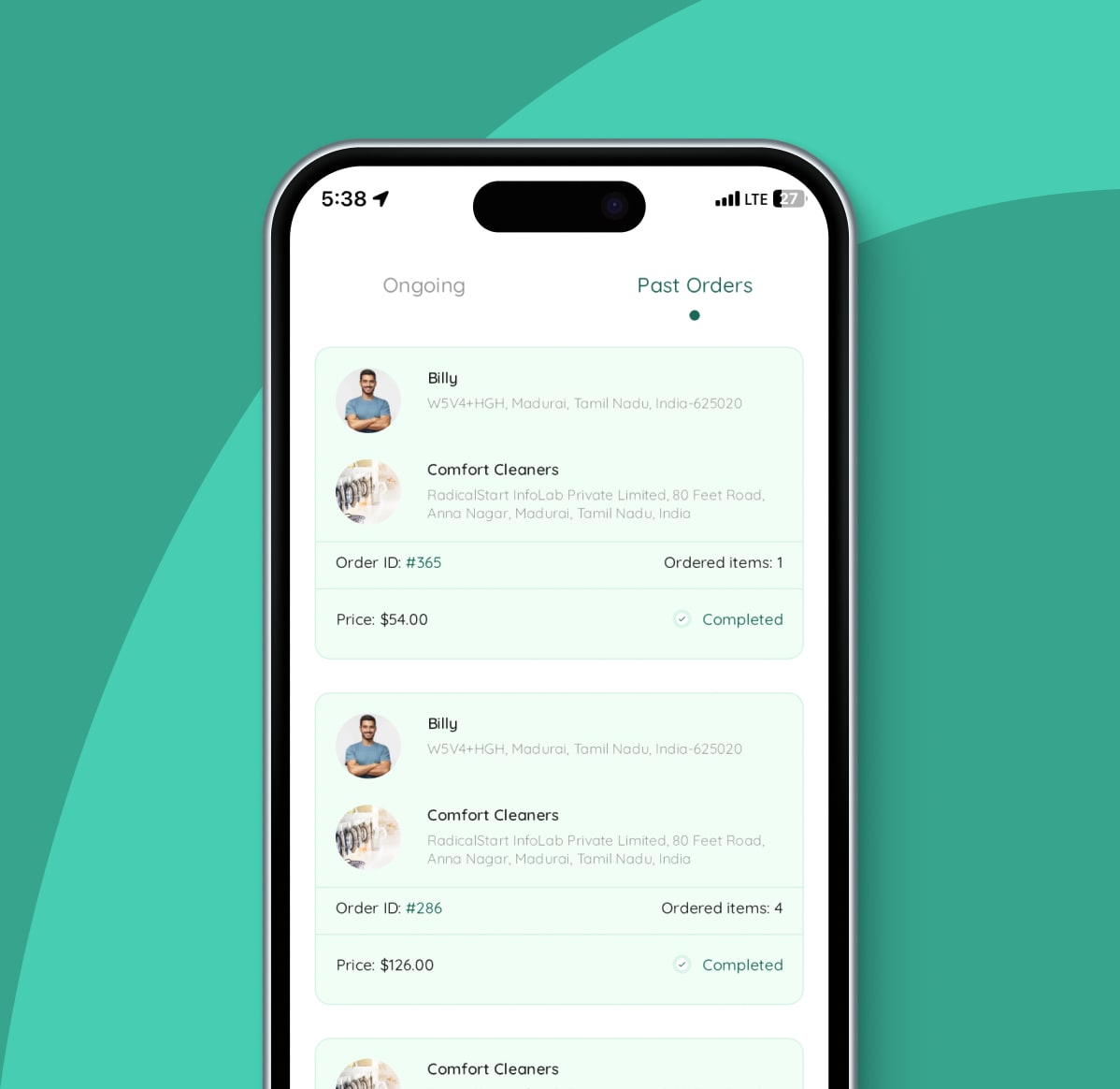 Manage ongoing and past orders