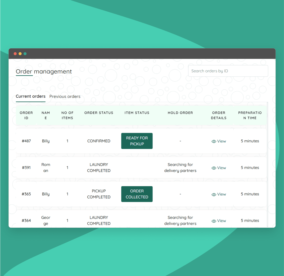 Manage all orders