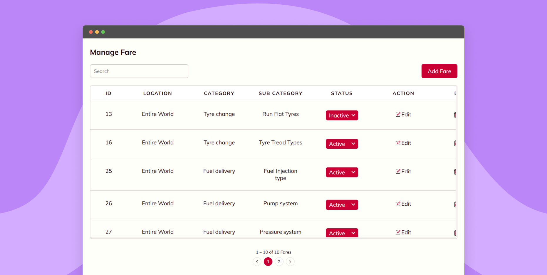 Set up job fare