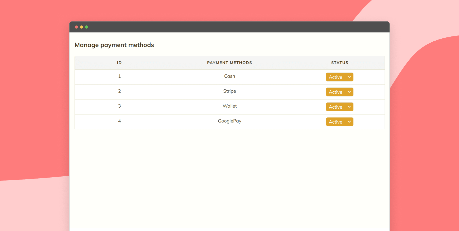 Manage payment options