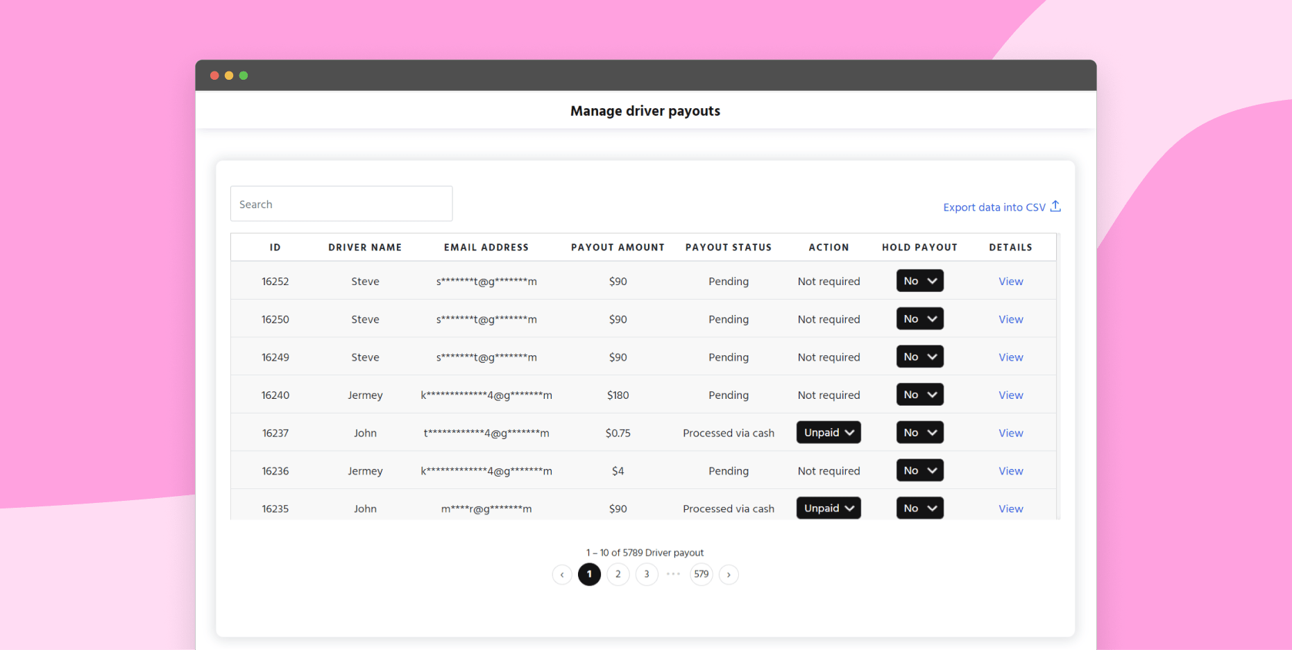 Manage payout