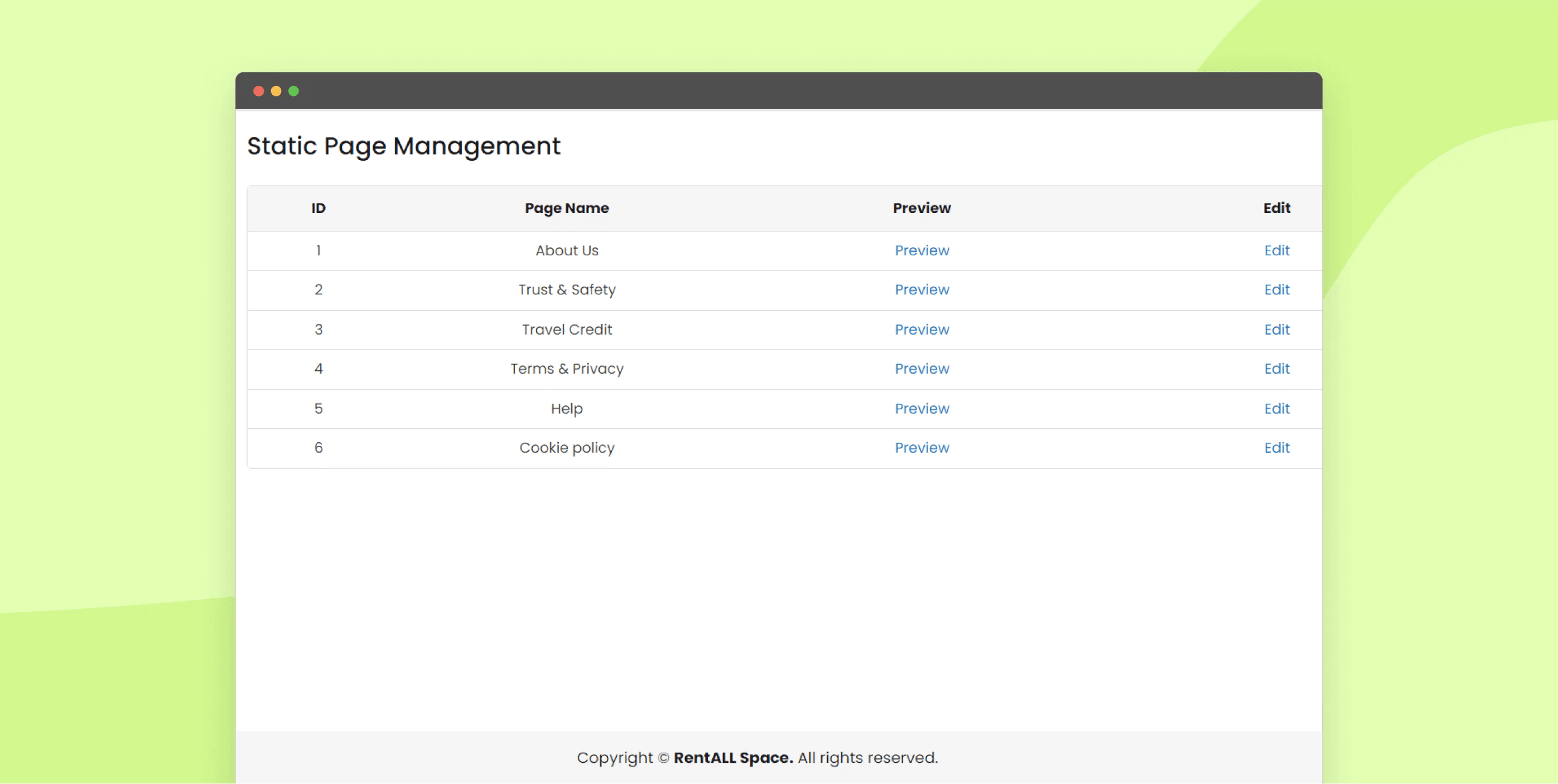 Manage static pages