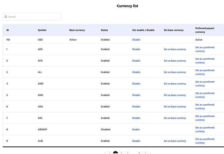 Manage currencies