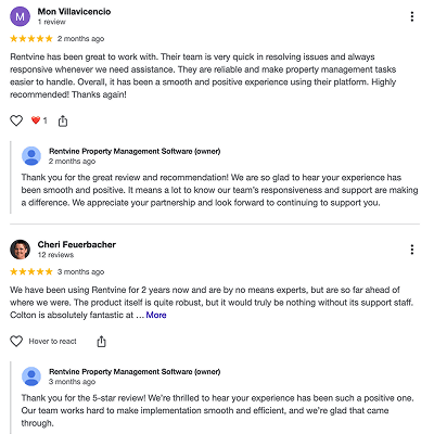 Rentvine’s reply to the review