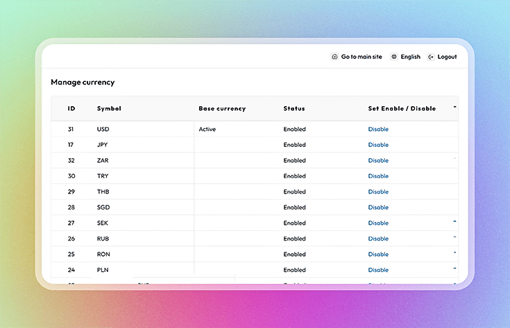 Manage currency