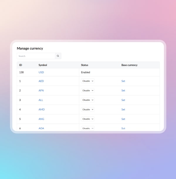 Manage currency