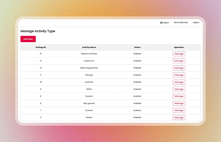 Manage activity type