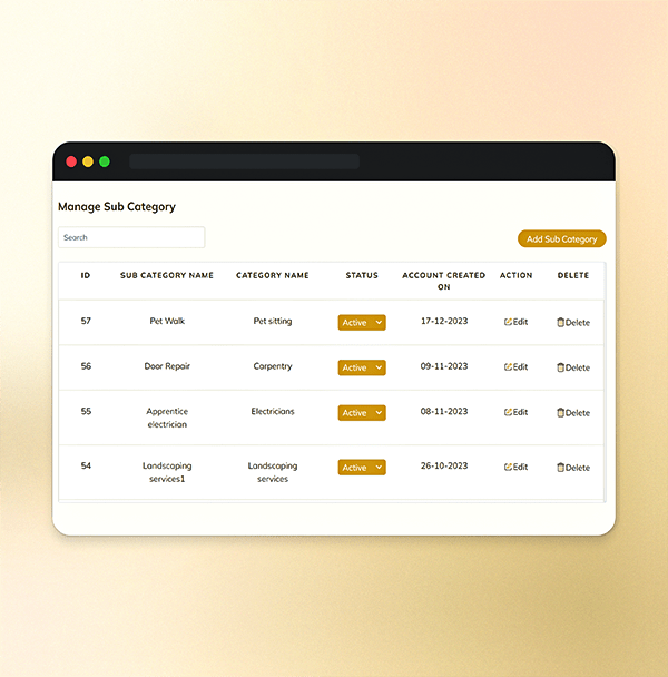 Manage sub-category