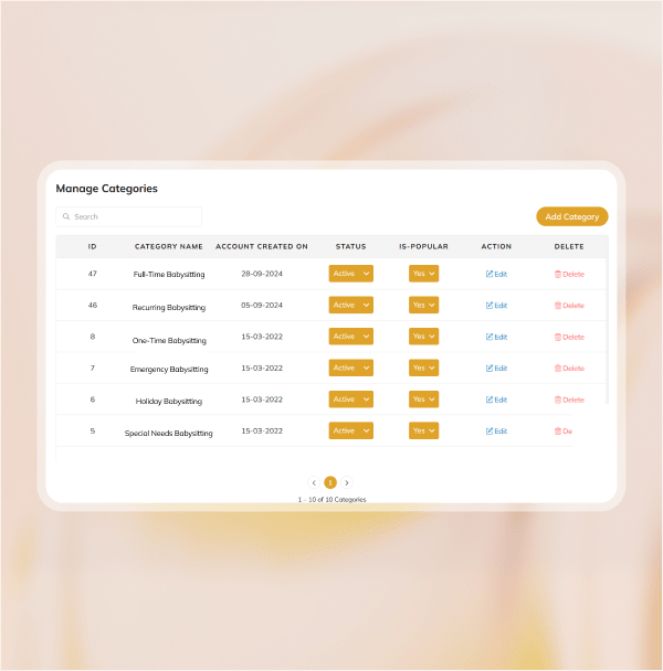 Manage service categories