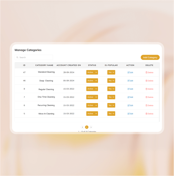 Manage cleaning service types