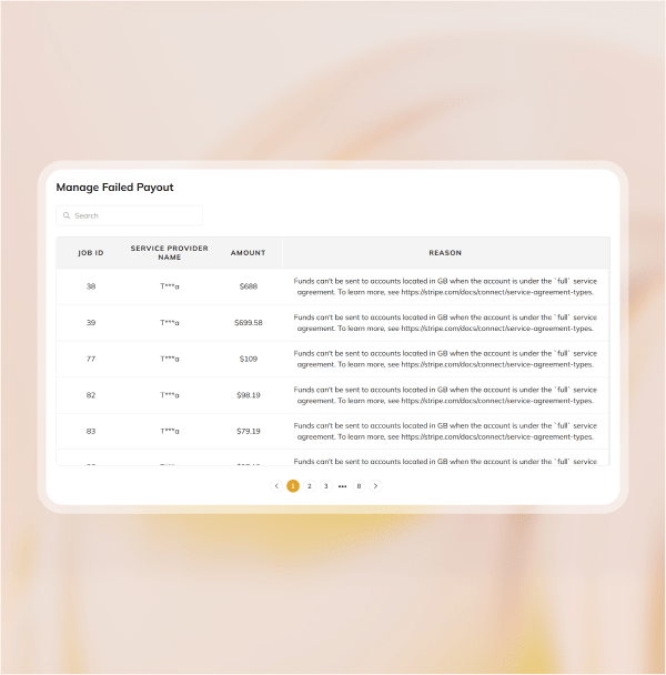 View failed payouts