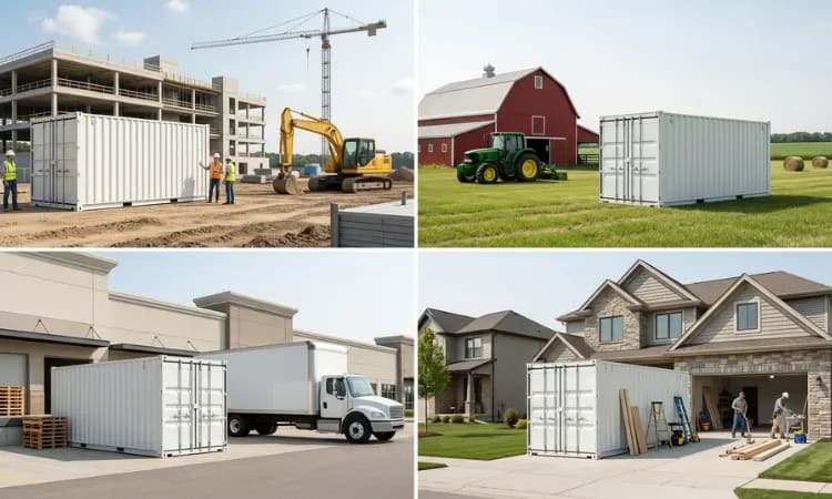 A comparison of typical rental environments, including construction, agriculture, retail, and residential projects. AI-generated illustration for explanatory purposes.
