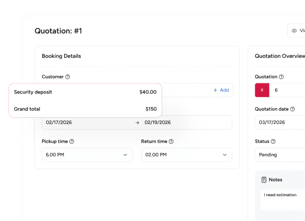 A security deposit is set on every quotation