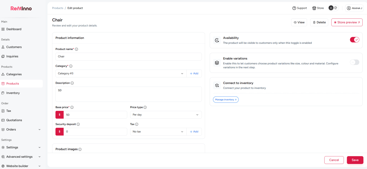 RentInno security deposit management dashboard