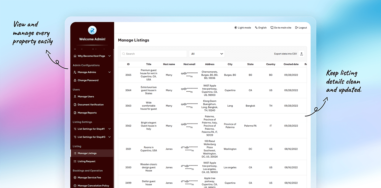 Manage listings