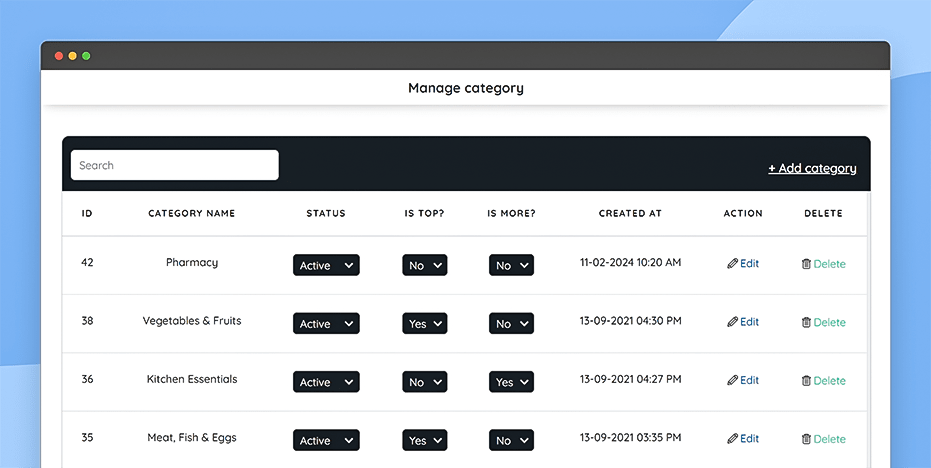 Manage categories