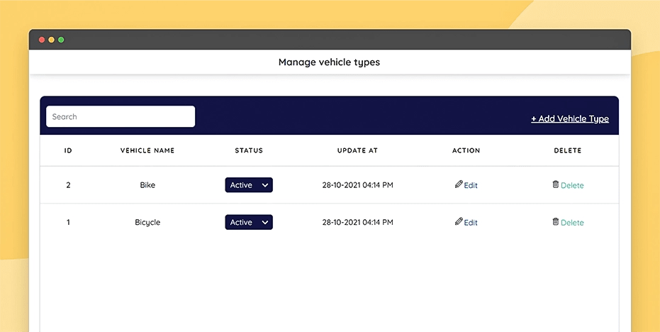 Manage vehicle types