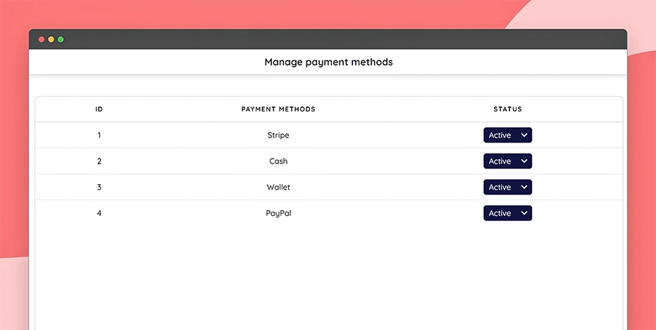 Manage payment methods