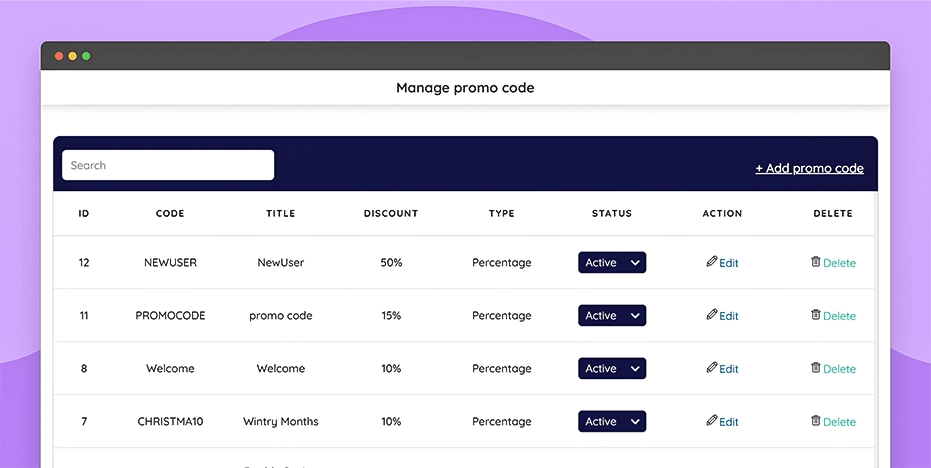 Set & manage promo codes