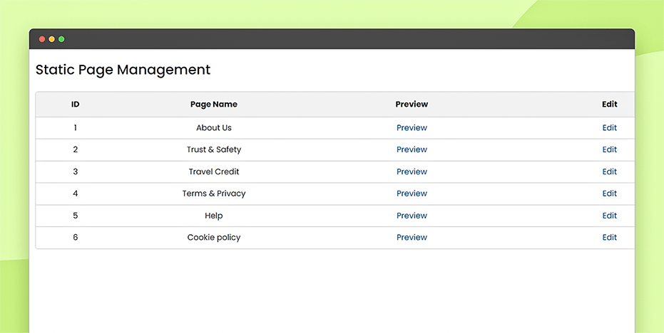 Manage static pages