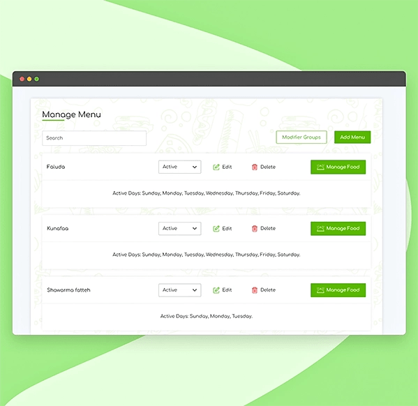 Manage menu