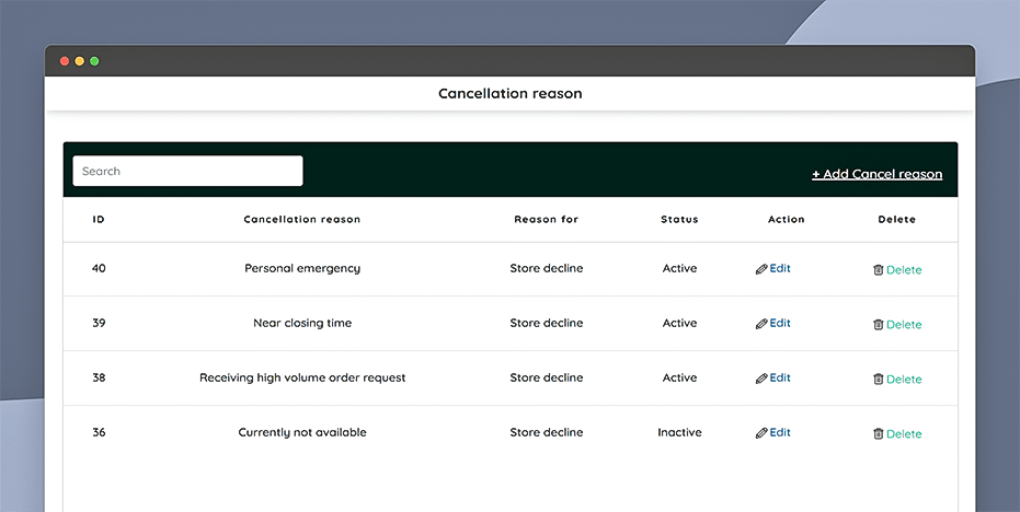 Add cancellation reasons
