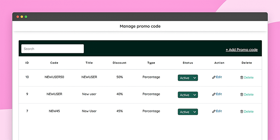 Manage promo codes