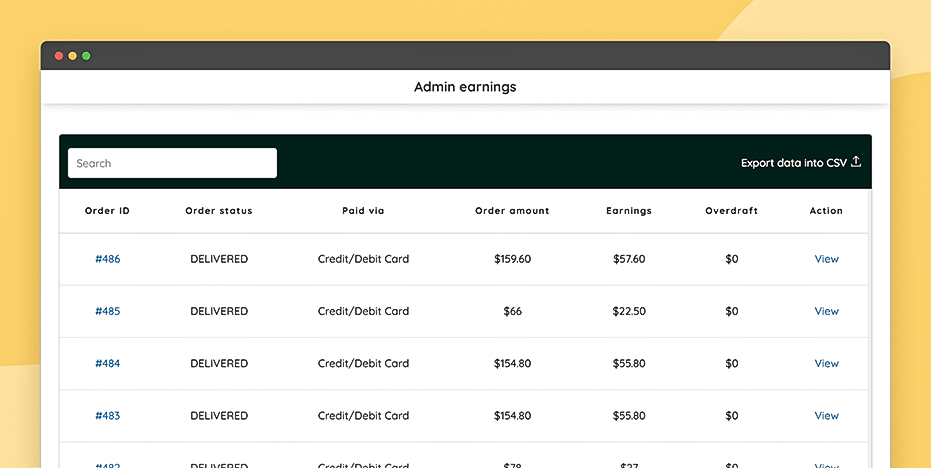 View admin earnings