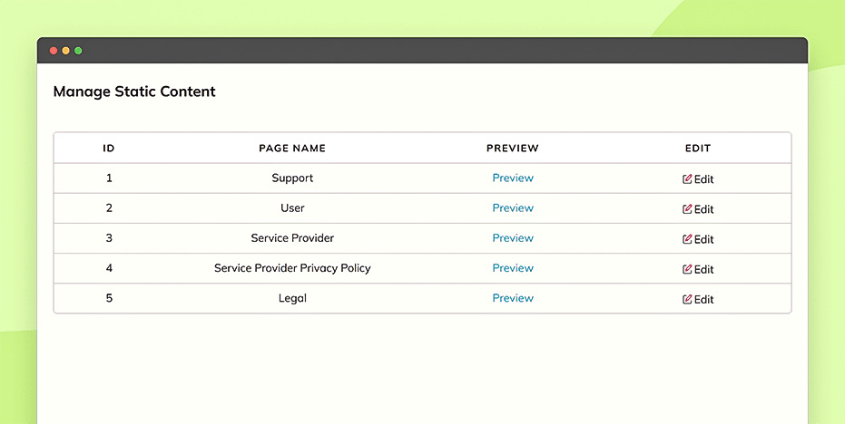 Manage static pages