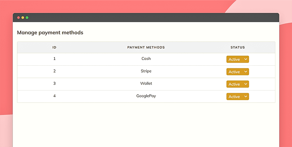 Manage payment options