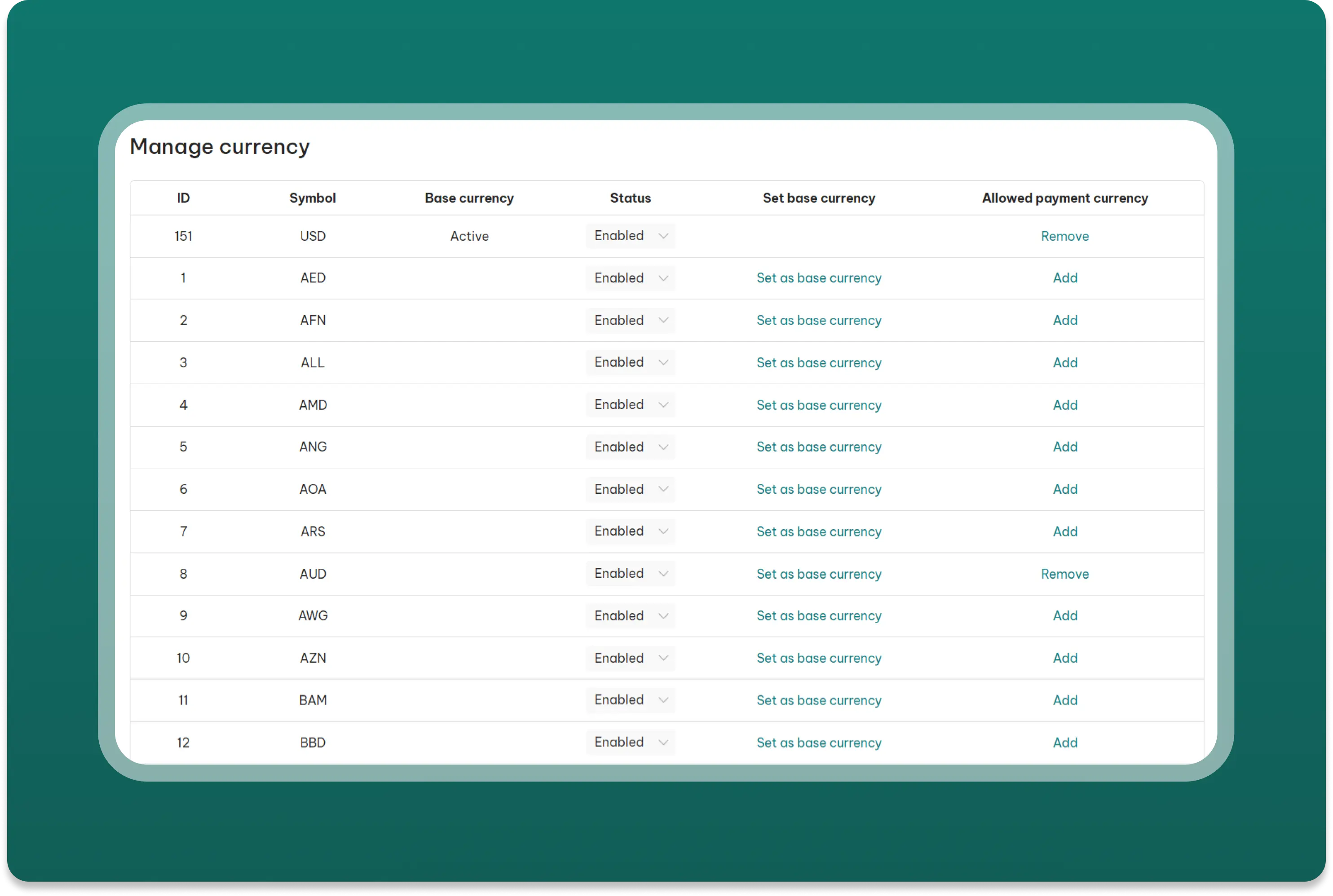 Manage currency