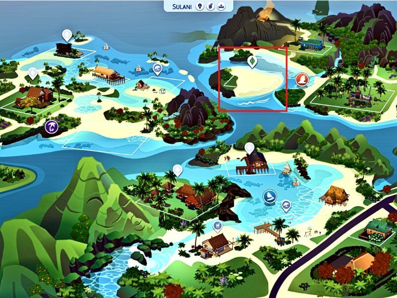 Les Sims 4 | The Castaway challenge English Image de la carte de Sulani, ou commence le challenge naufragé Les Sims 4 Istolia