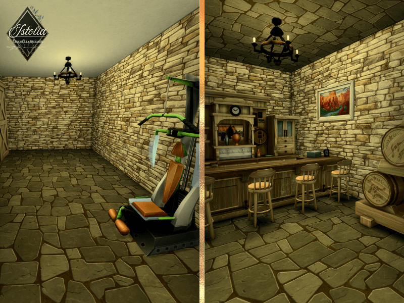 Des changements dans le sous-sol du pré vert bois, création d'un espace bar pour goûter vos meilleurs crus. Les sims 4 Istolia