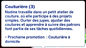 Sims 4 | Traduction FR The Seamstress (Couturier.ière) de Dion Traduction Française du mod The Seamstress Career - Carrière de la moddeuse Dion traduit par Istolia Sims 4