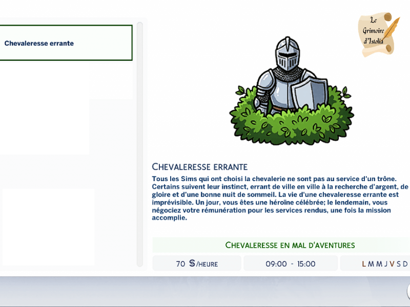 Traduction FR Fantasy Kingdom Knight Career de Mod Collective traduit en français par Istolia Sims 4